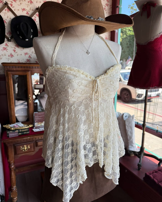 Dandelion Ivory Lace Babydoll Halter Top - Cindy Jane Boutique - Tanks, Camis & Tube Tops