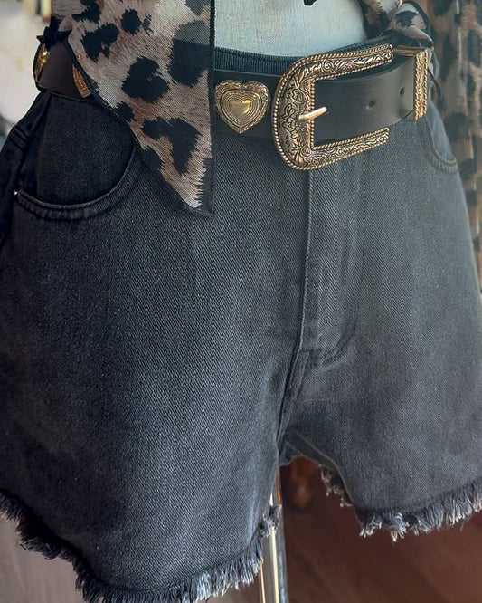 Daria Vintage Black Frayed Hem High Waist Denim Shorts - Cindy Jane Boutique - Shorts