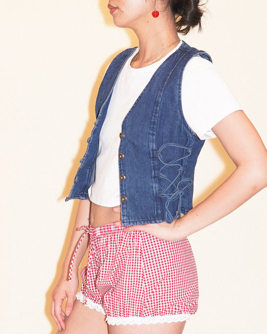 Dark Wash Denim Lace Up Side Tie Vest - Cindy Jane Boutique - Tanks, Camis & Tube Tops