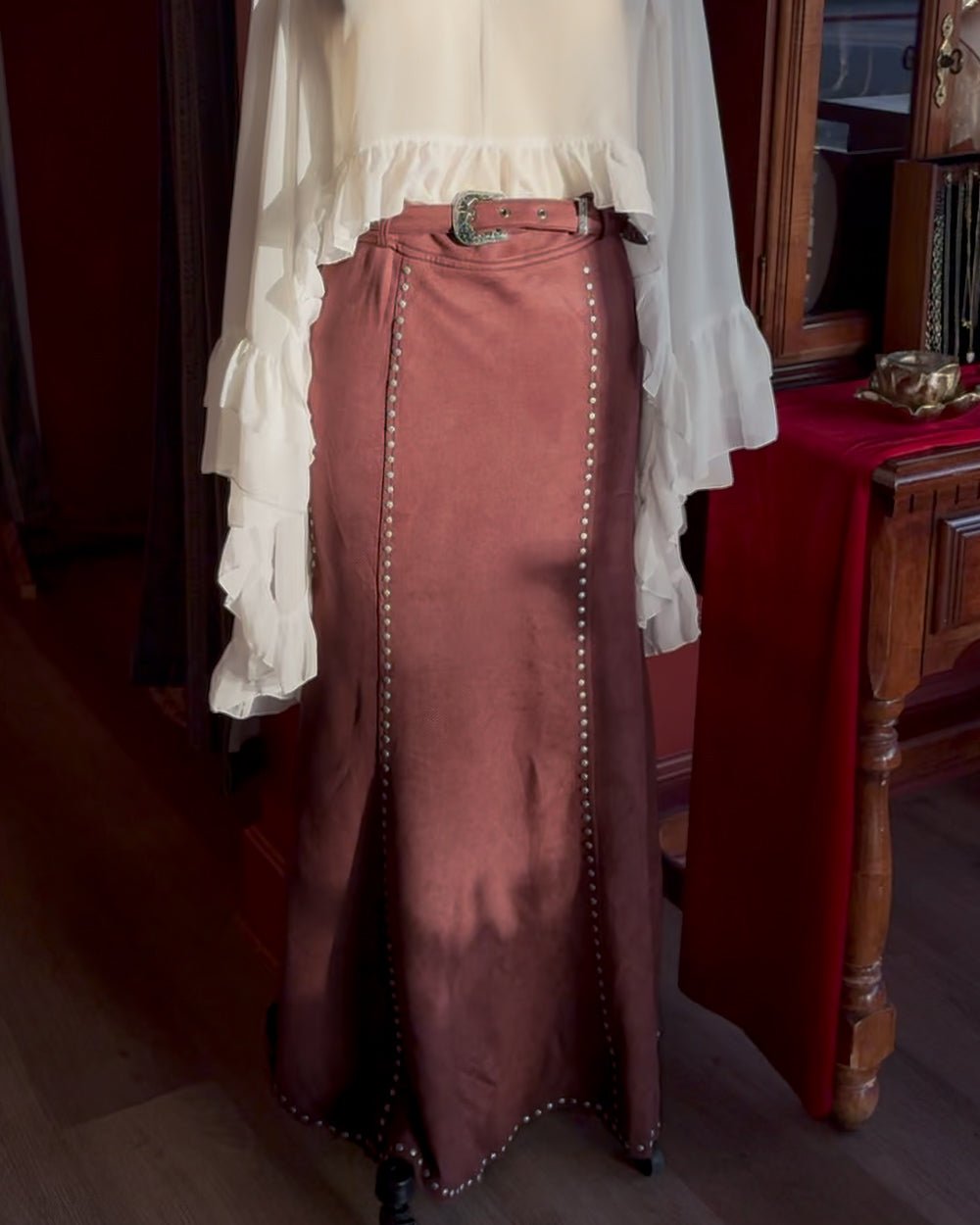 Desperado Brown Faux Suede Studded Western Maxi Skirt - Cindy Jane Boutique - Skirts