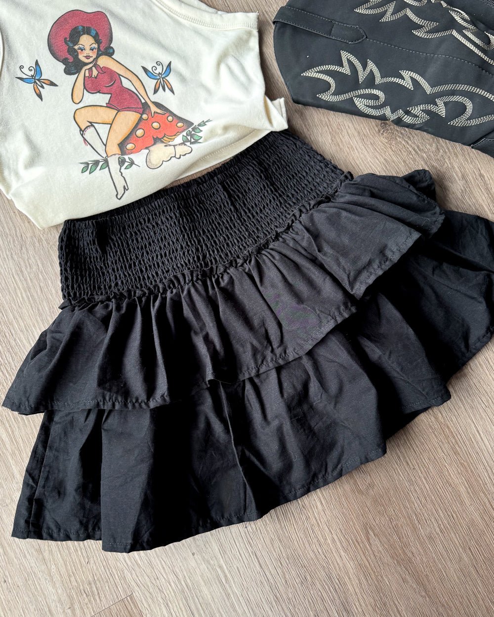 Easy Does It Black Ruffled Woven Mini Skirt - Cindy Jane Boutique - Skirts