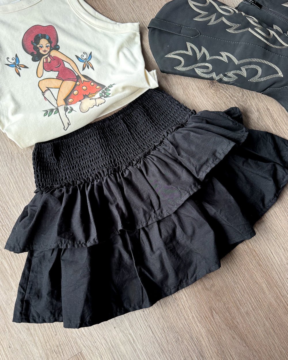 Easy Does It Black Ruffled Woven Mini Skirt - Cindy Jane Boutique - Skirts