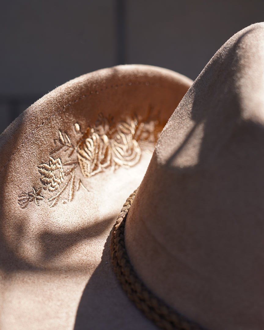 Flower Child Brown Faux Suede Floral Embroidered Cowboy Hat - Cindy Jane Boutique - Hats