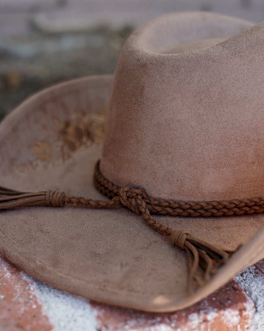 Flower Child Brown Faux Suede Floral Embroidered Cowboy Hat - Cindy Jane Boutique - Hats