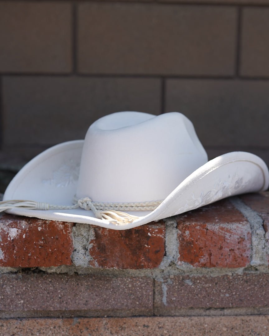 Flower Child Ivory Faux Suede Floral Embroidered Cowboy Hat - Cindy Jane Boutique - Hats