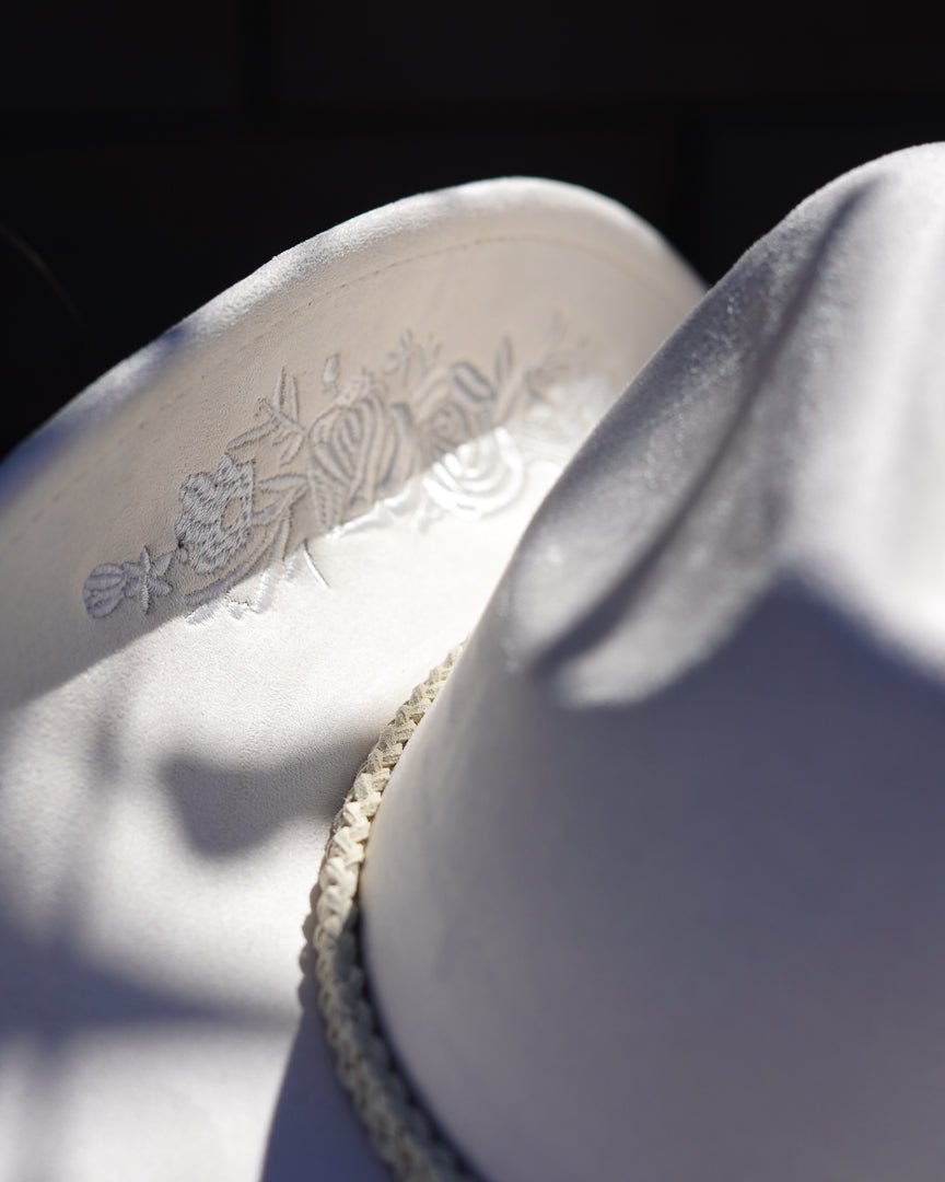 Flower Child Ivory Faux Suede Floral Embroidered Cowboy Hat - Cindy Jane Boutique - Hats