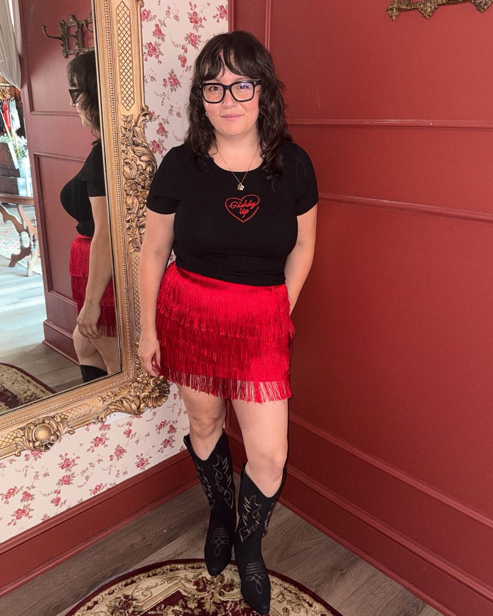 Giddy Up Black Western Heart Embroidered Crop Tee - Cindy Jane Boutique - Graphic Tees