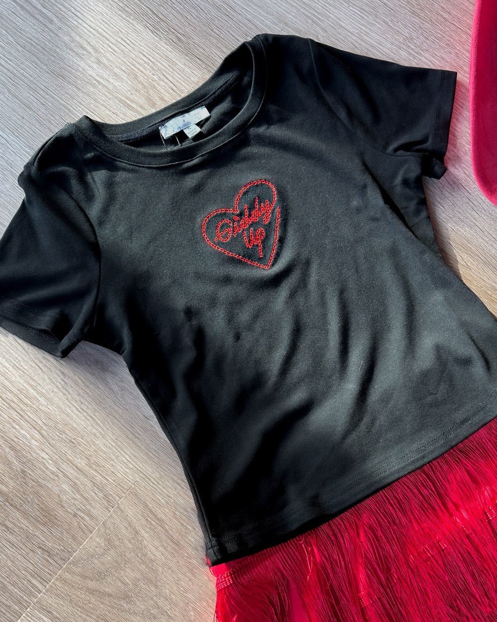 Giddy Up Black Western Heart Embroidered Crop Tee - Cindy Jane Boutique - Graphic Tees