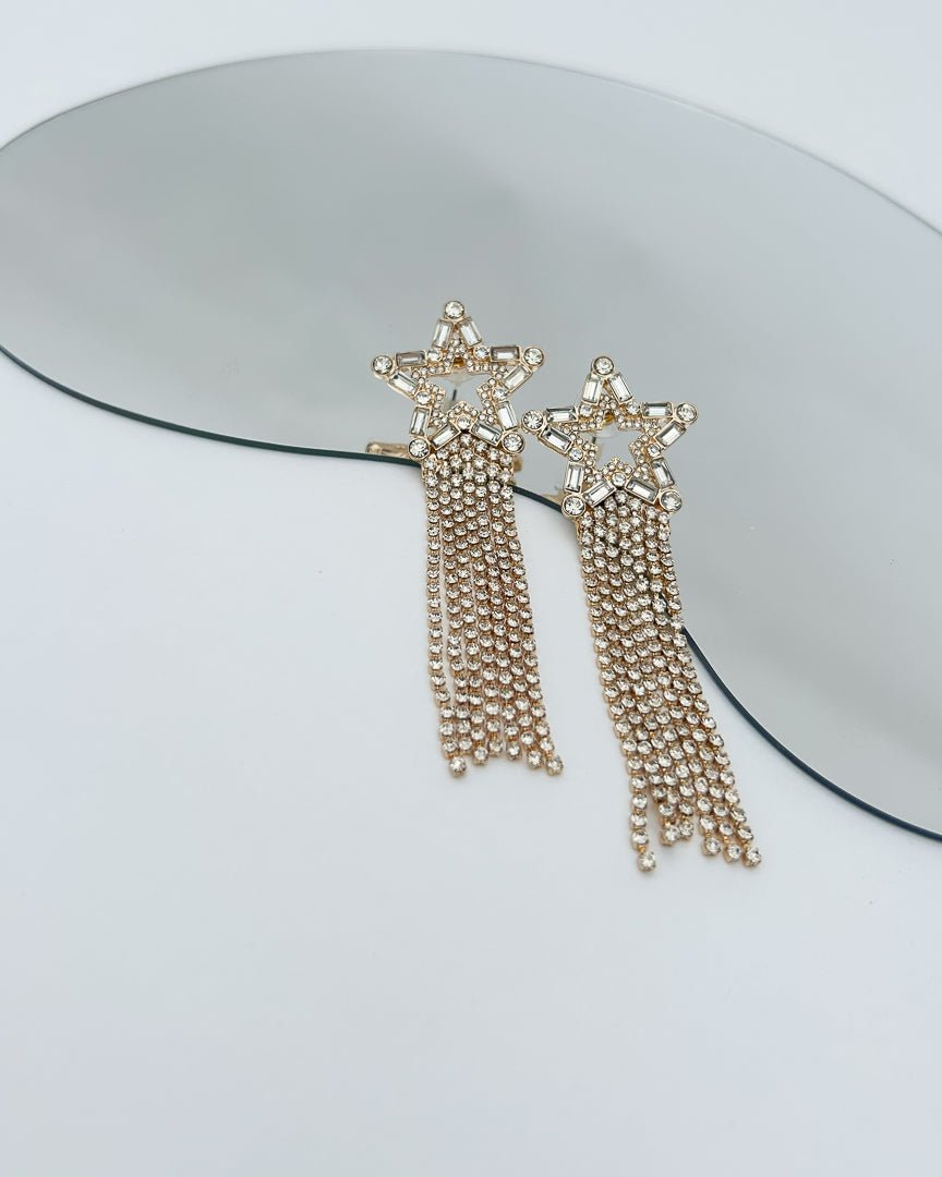 Gold Rhinestone Star Fringe Earrings - Cindy Jane Boutique - Earrings