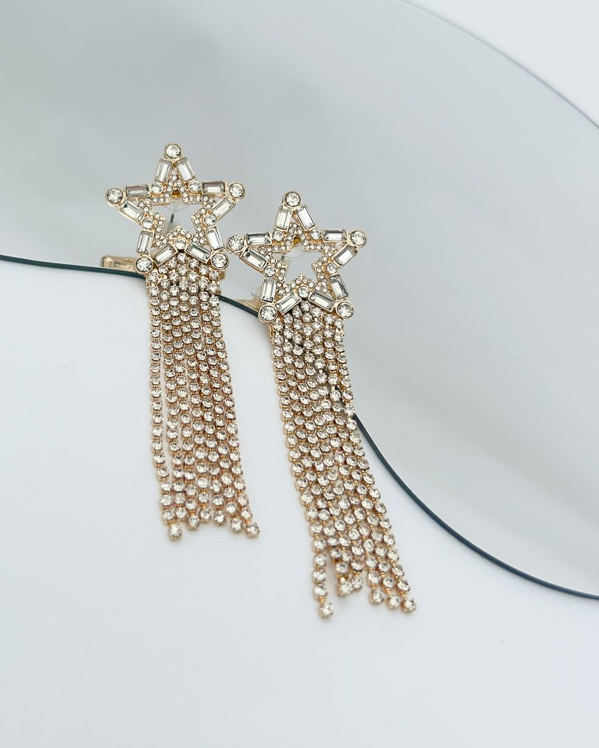 Gold Rhinestone Star Fringe Earrings - Cindy Jane Boutique - Earrings