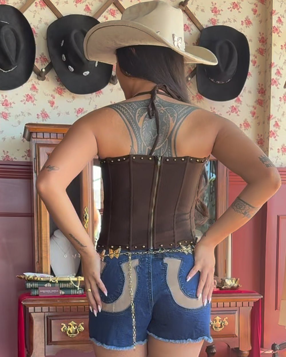 Hawthorne Brown Floral Embroidered Studded Lace Front Stretch Corset Top - Cindy Jane Boutique - Tanks, Camis & Tube Tops