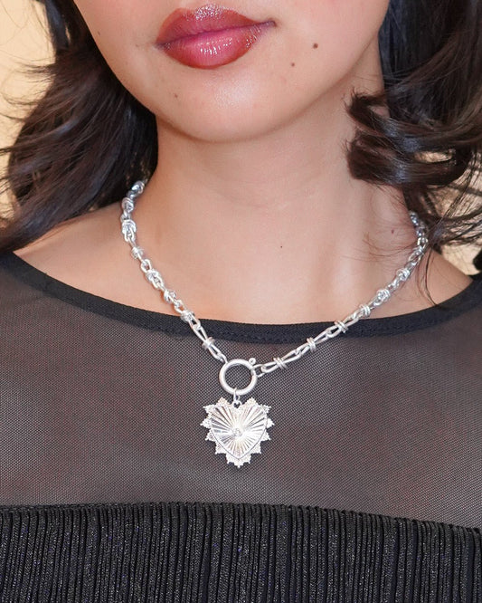 Heartstrings Silver Antique Chain Heart Pendant Necklace - Cindy Jane Boutique - Necklaces