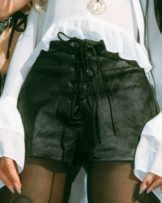 High Stakes Black Lace-Up Faux Suede Shorts - Cindy Jane Boutique - Shorts