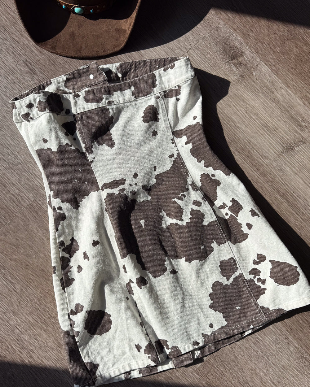Holy Cow Light Brown Multi Cow Print Strapless Mini Dress - Cindy Jane Boutique - Short Dresses
