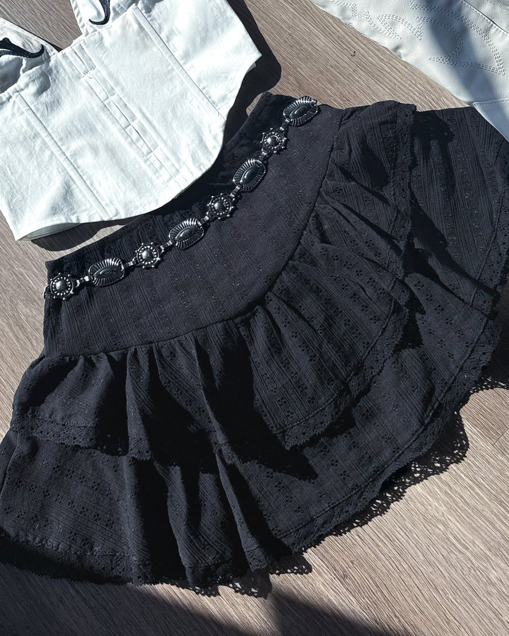 Honeysuckle Black Cotton Tiered Lace Mini Skirt - Cindy Jane Boutique - Skirts