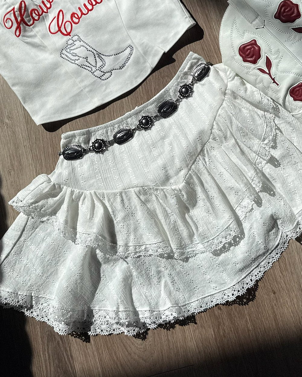 Honeysuckle White Cotton Tiered Lace Mini Skort - Cindy Jane Boutique - Skirts