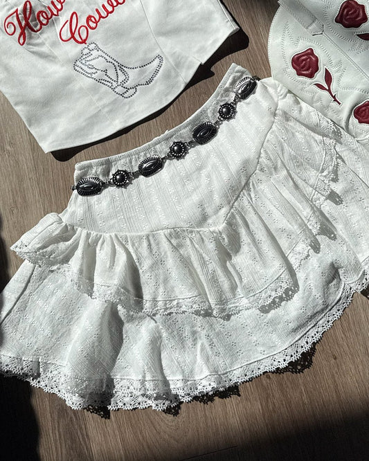 Honeysuckle White Cotton Tiered Lace Mini Skort - Cindy Jane Boutique - Skirts