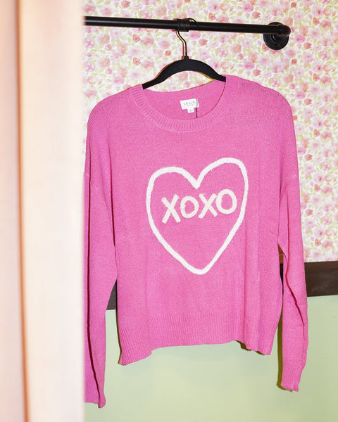 Hot Pink Long Sleeve 'XOXO' Heart Pullover Sweater – Cindy Jane