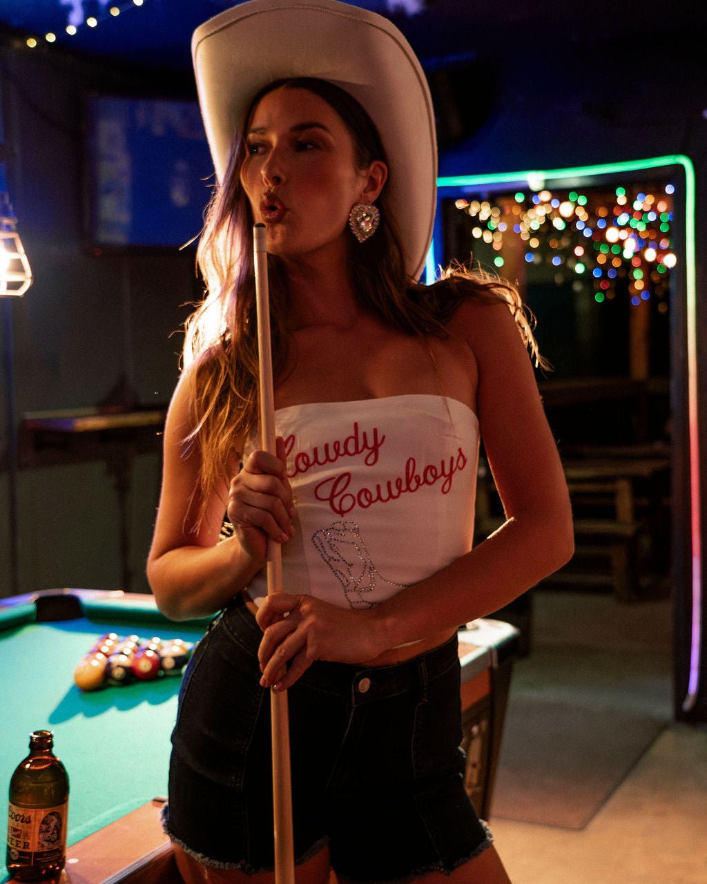 Howdy Cowboys White Stretch Twill Embroidered Rhinestone Corset Top - Cindy Jane Boutique - Tanks, Camis & Tube Tops
