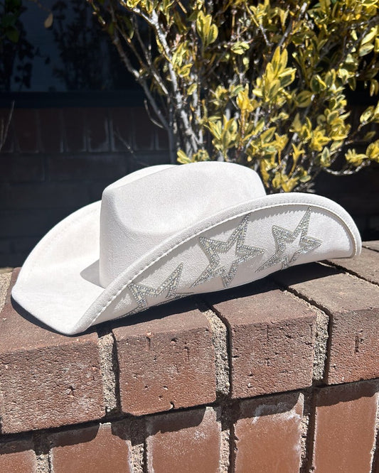 Ivory Embellished Star Brim Rhinestone Cowgirl Hat - Cindy Jane Boutique - Hats