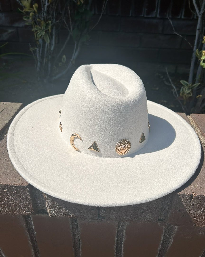 Ivory Mixed Metallic Charm Fedora Hat - Cindy Jane Boutique - Hats