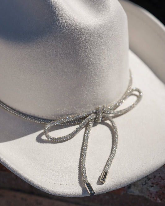 Ivory Rhinestone Cord Strap Cowboy Hat - Cindy Jane Boutique - Hats