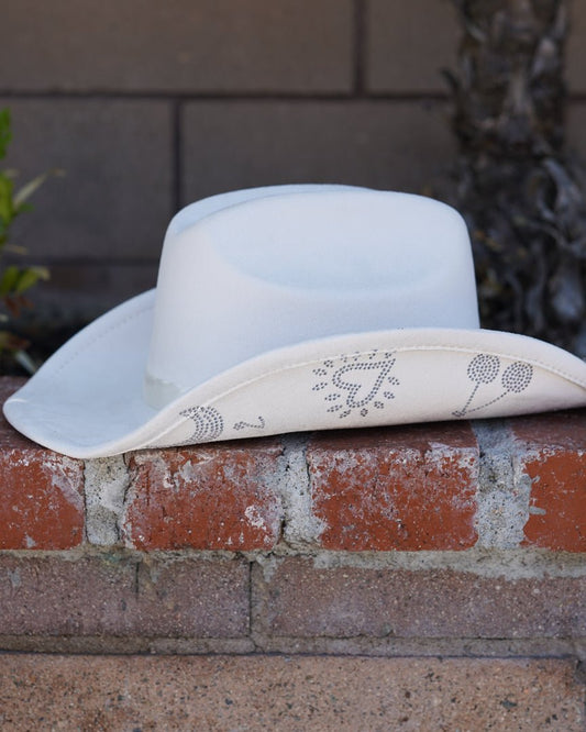 Ivory Rhinestone Studded Disco Cowgirl Hat - Cindy Jane Boutique - Hats