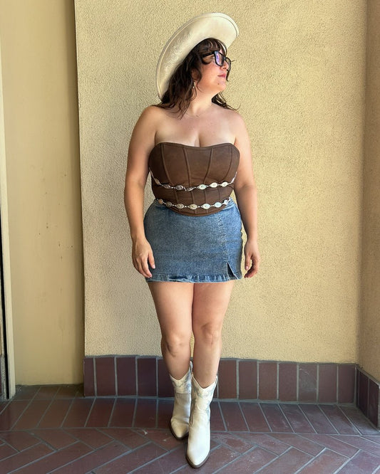 Jolene Brown Faux Leather Concho Chain Corset Top - Cindy Jane Boutique - Tanks, Camis & Tube Tops