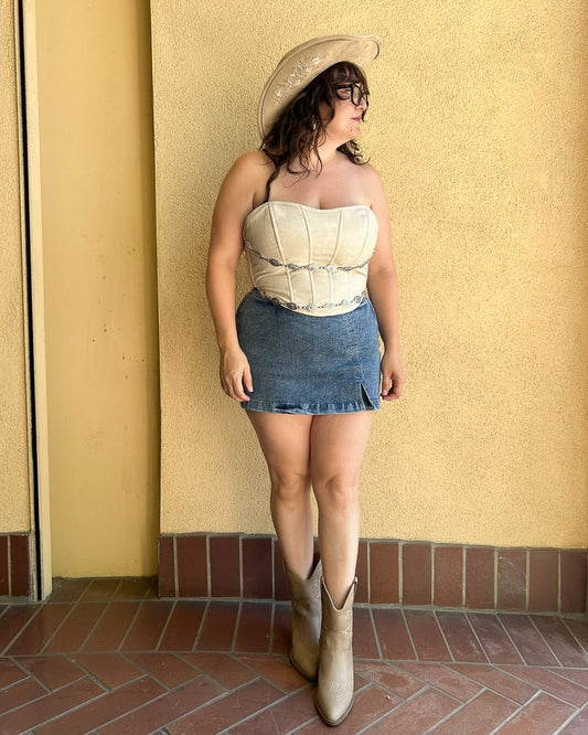 Jolene Cream Faux Leather Concho Chain Corset Top - Cindy Jane Boutique - Tanks, Camis & Tube Tops