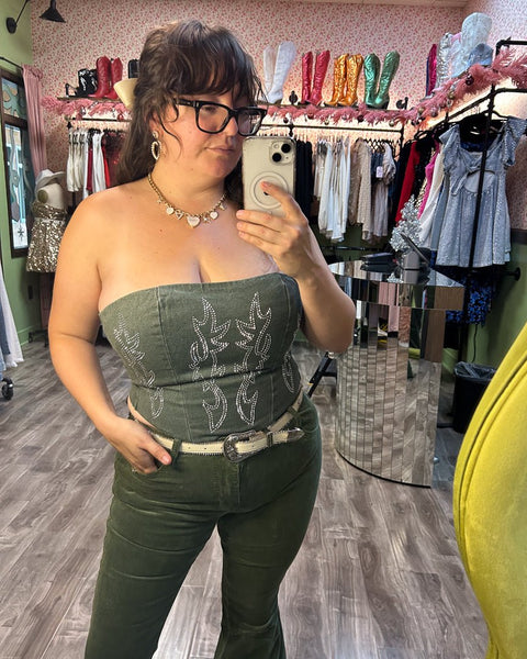 Denim Jacquard Corset Top by Fleur du Mal at THE MILE