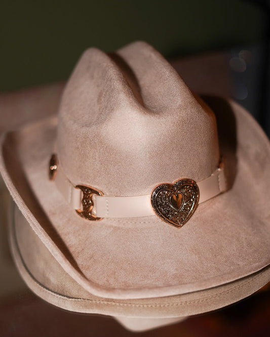 Khaki Heart Buckle Western Trendy Cowgirl Hat - Cindy Jane Boutique - Hats