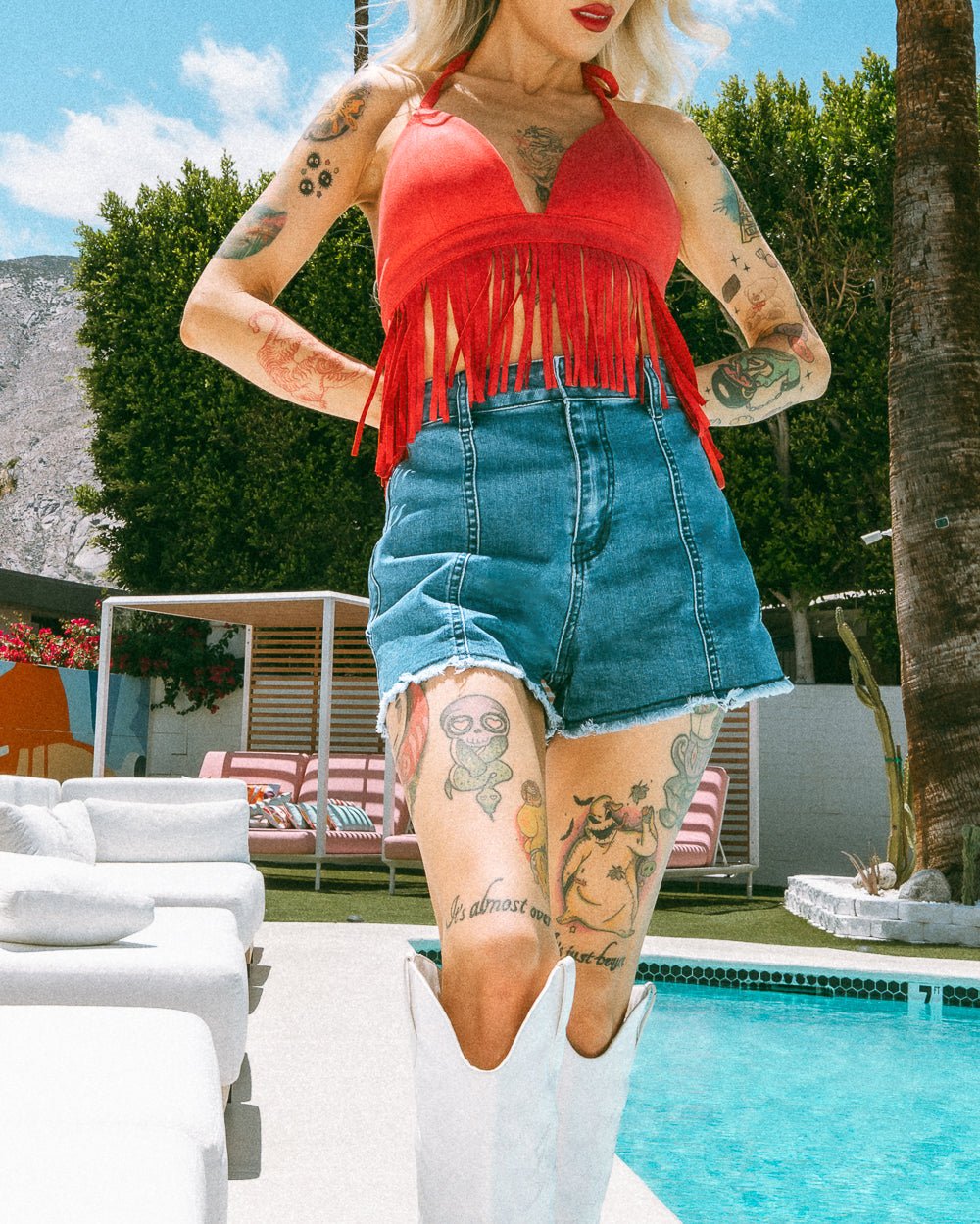 Kiss My Stars Denim High Waist Red Star Shorts - Cindy Jane Boutique - Shorts