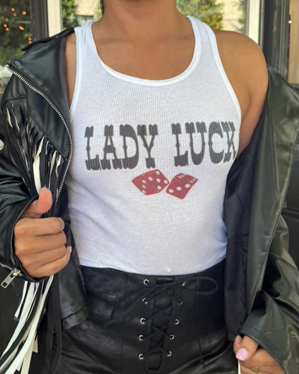 Lady Luck Dice Graphic Ribbed Tank Top - Cindy Jane Boutique - Tanks, Camis & Tube Tops