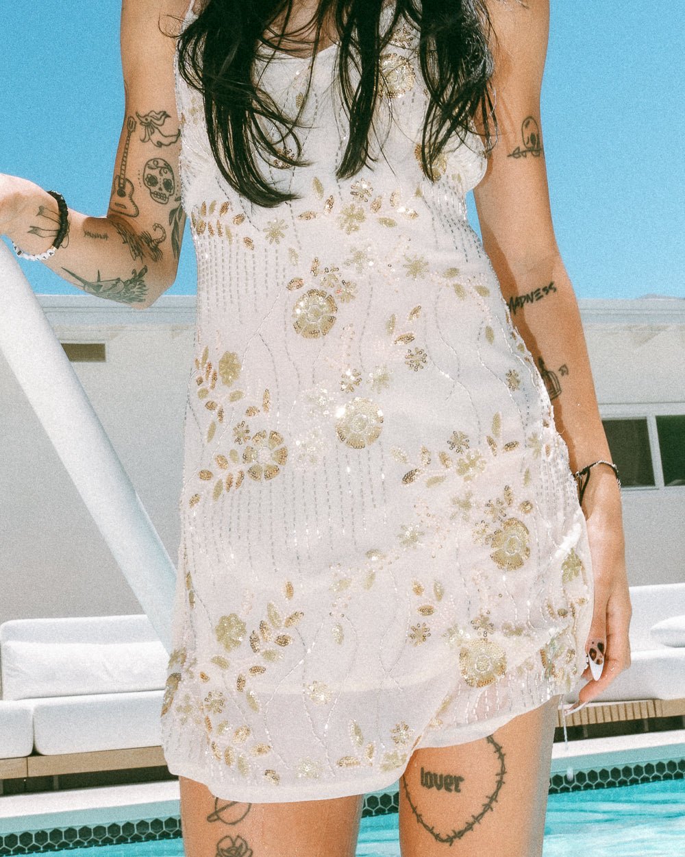 Lady Luck Ivory Chiffon Sequin Beaded Backless Mini Dress - Cindy Jane Boutique - Short Dresses