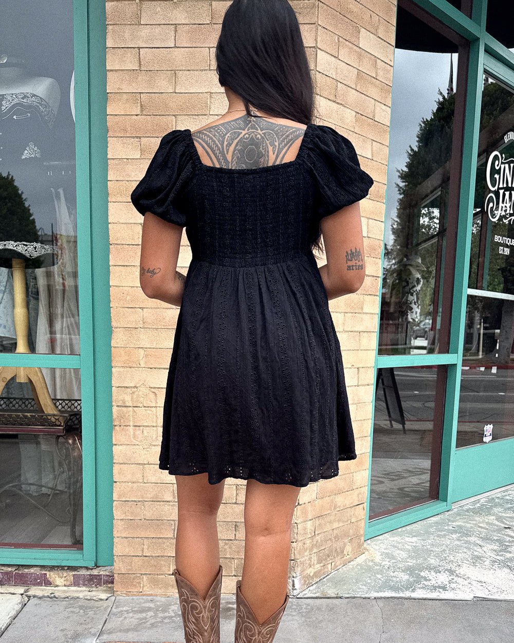 Lainey Black Puff Sleeve Eyelet Smocked Mini Dress M / Black
