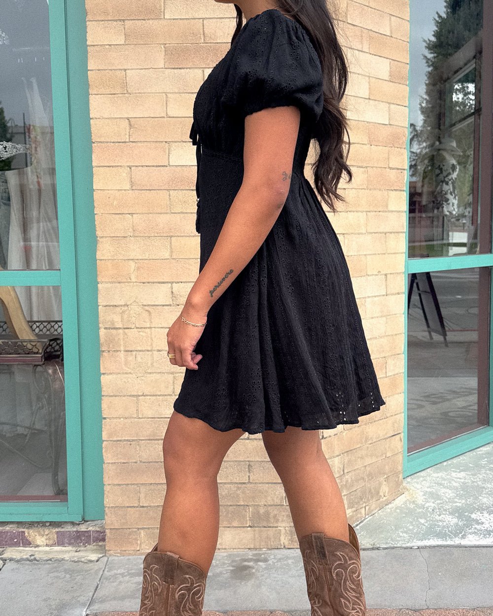 Lainey Black Puff Sleeve Eyelet Smocked Mini Dress M / Black