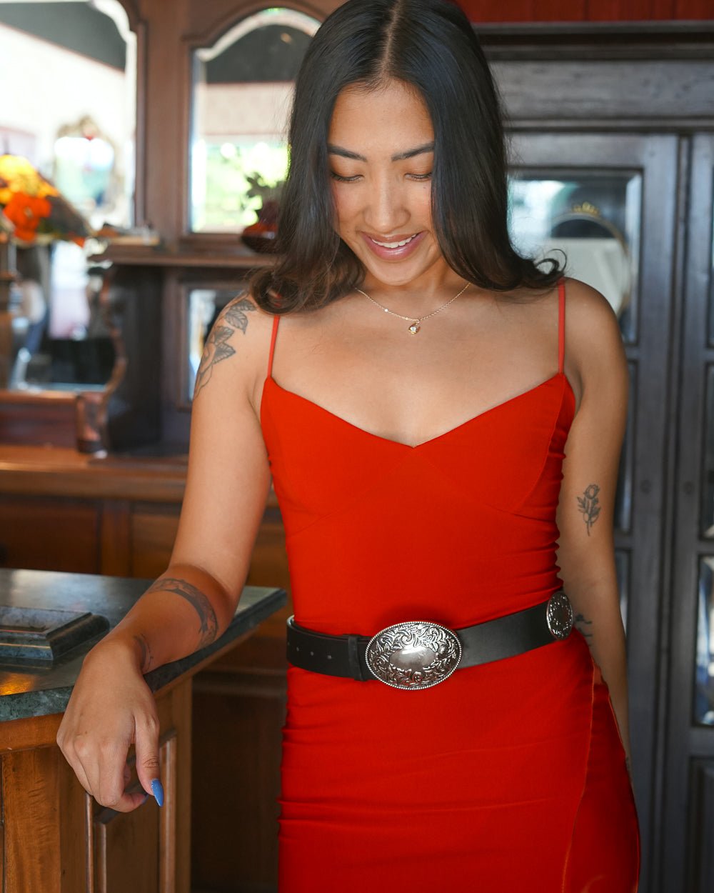 Laredo Black And Silver Engraved Western Buckle Belt - Cindy Jane Boutique - Belts