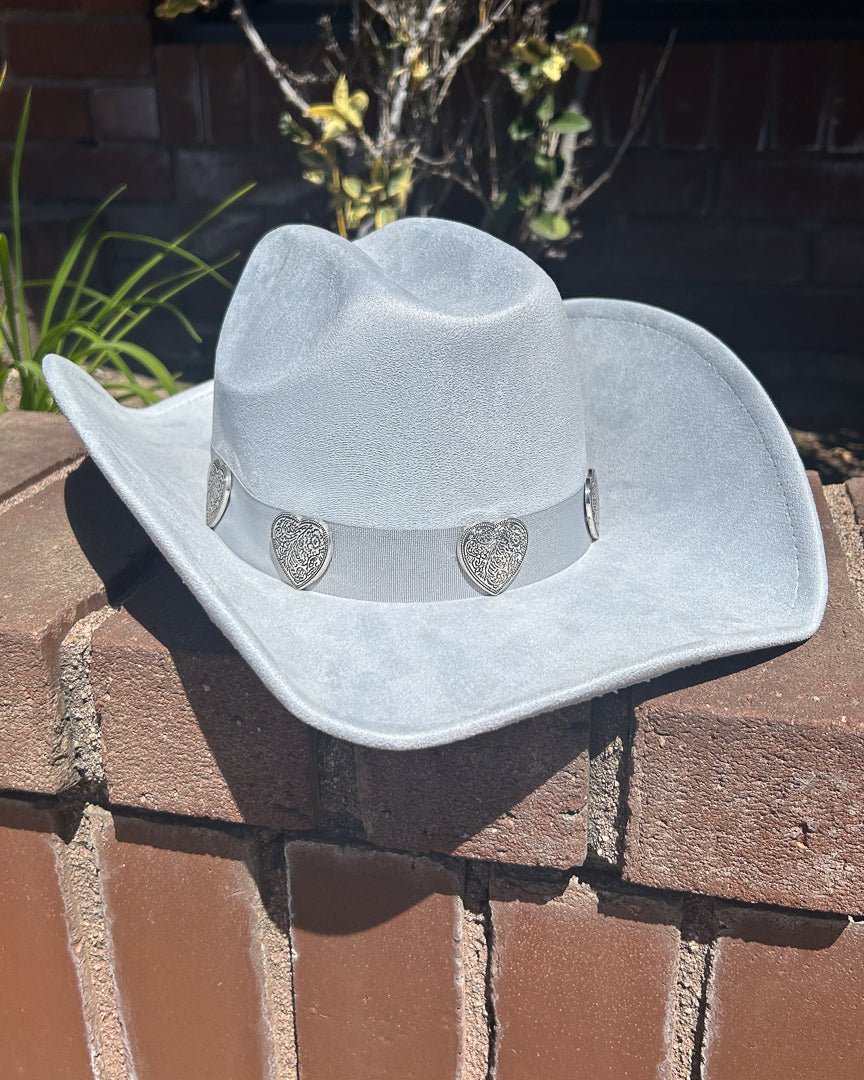 Light Blue Engraved Heart Charm Cowboy Hat - Cindy Jane Boutique - Hats