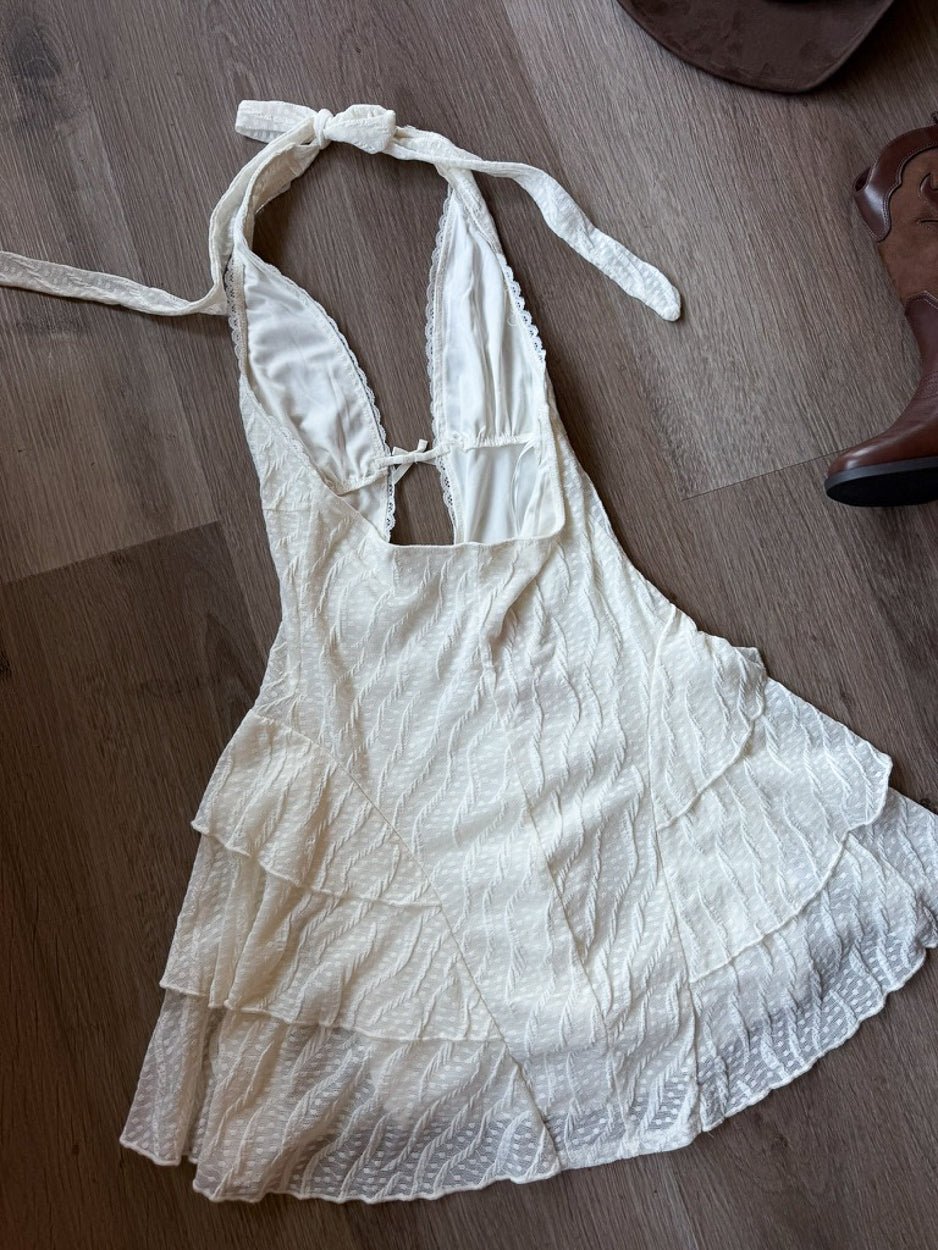 Love Song Ivory Lace Halter Mini Dress - Cindy Jane Boutique - Short Dresses