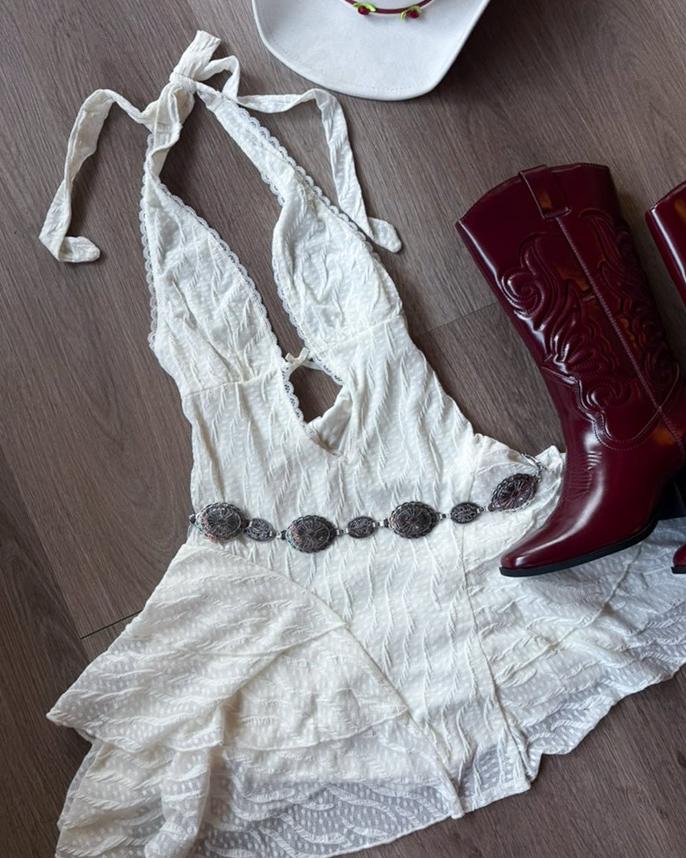 Love Song Ivory Lace Halter Mini Dress - Cindy Jane Boutique - Short Dresses