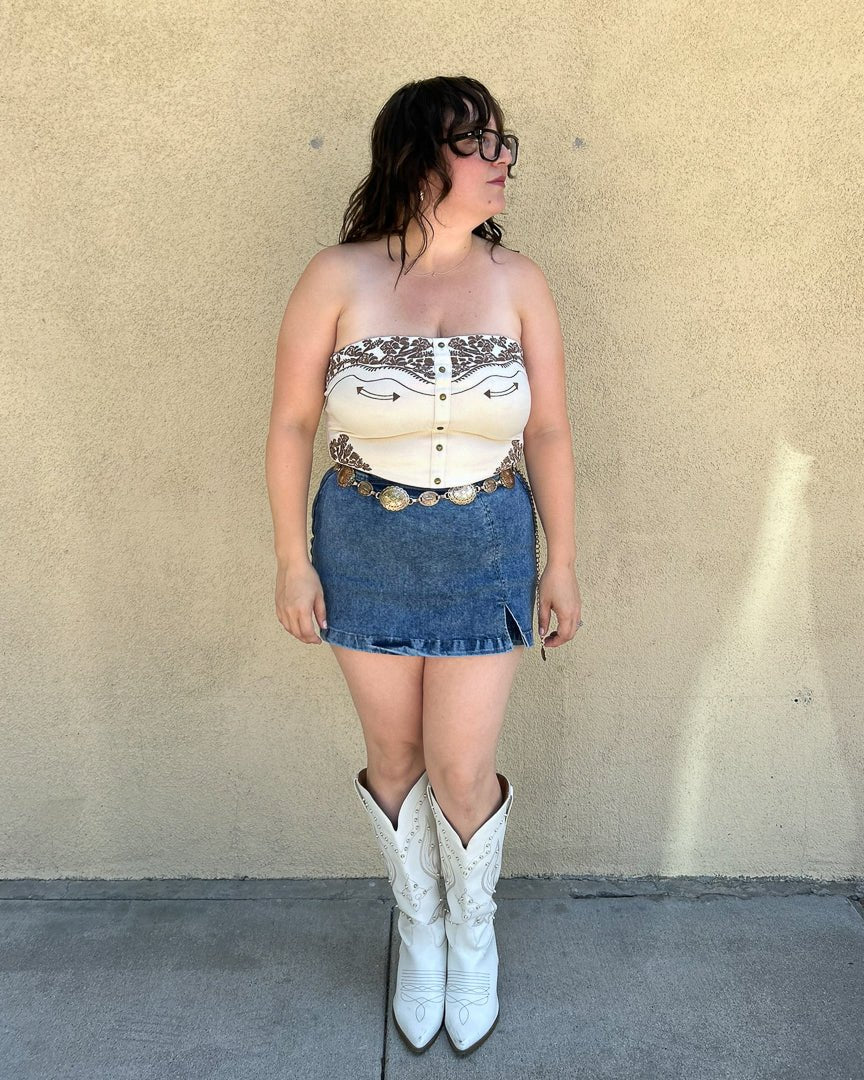 Lucinda Cream Faux Suede Western Embroidered Strapless Corset Top - Cindy Jane Boutique - Tanks, Camis & Tube Tops