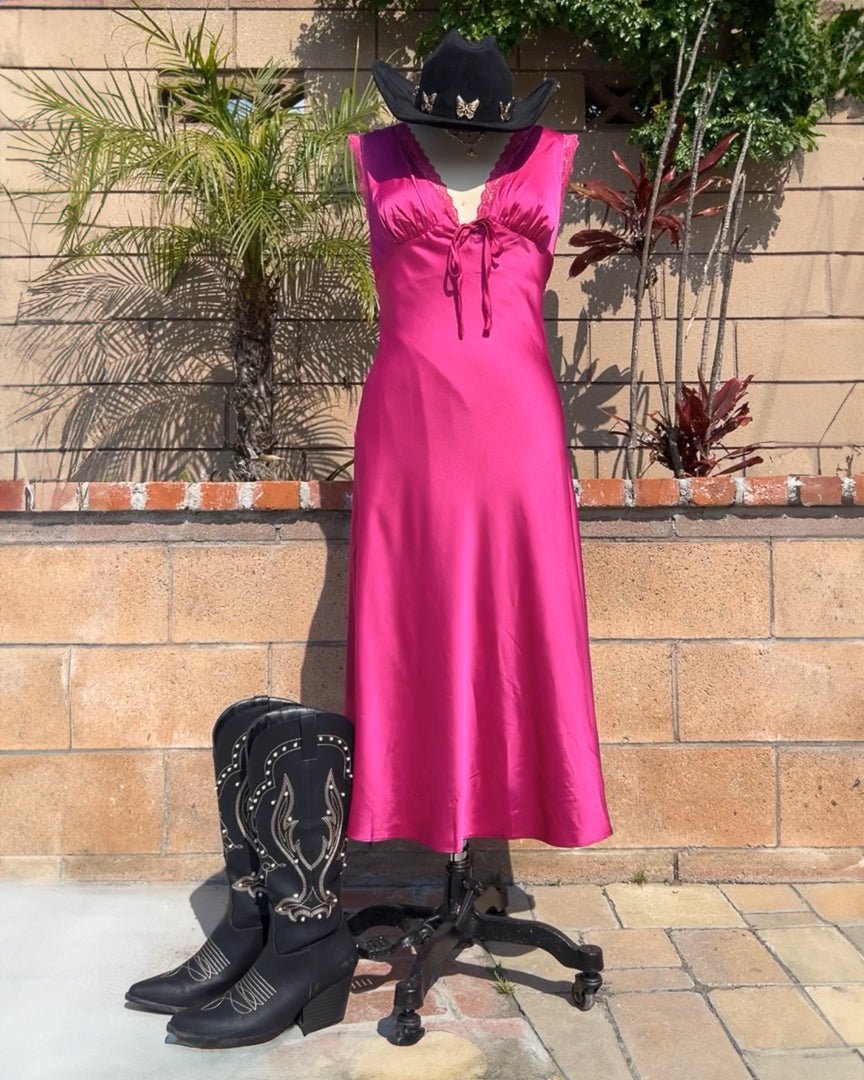 Magenta Lace Trimmed Satin Bias Cut Maxi Dress Cindy Jane Boutique Magenta Lace Trimmed Satin Bias Cut Maxi Dress Cindy Jane Boutique