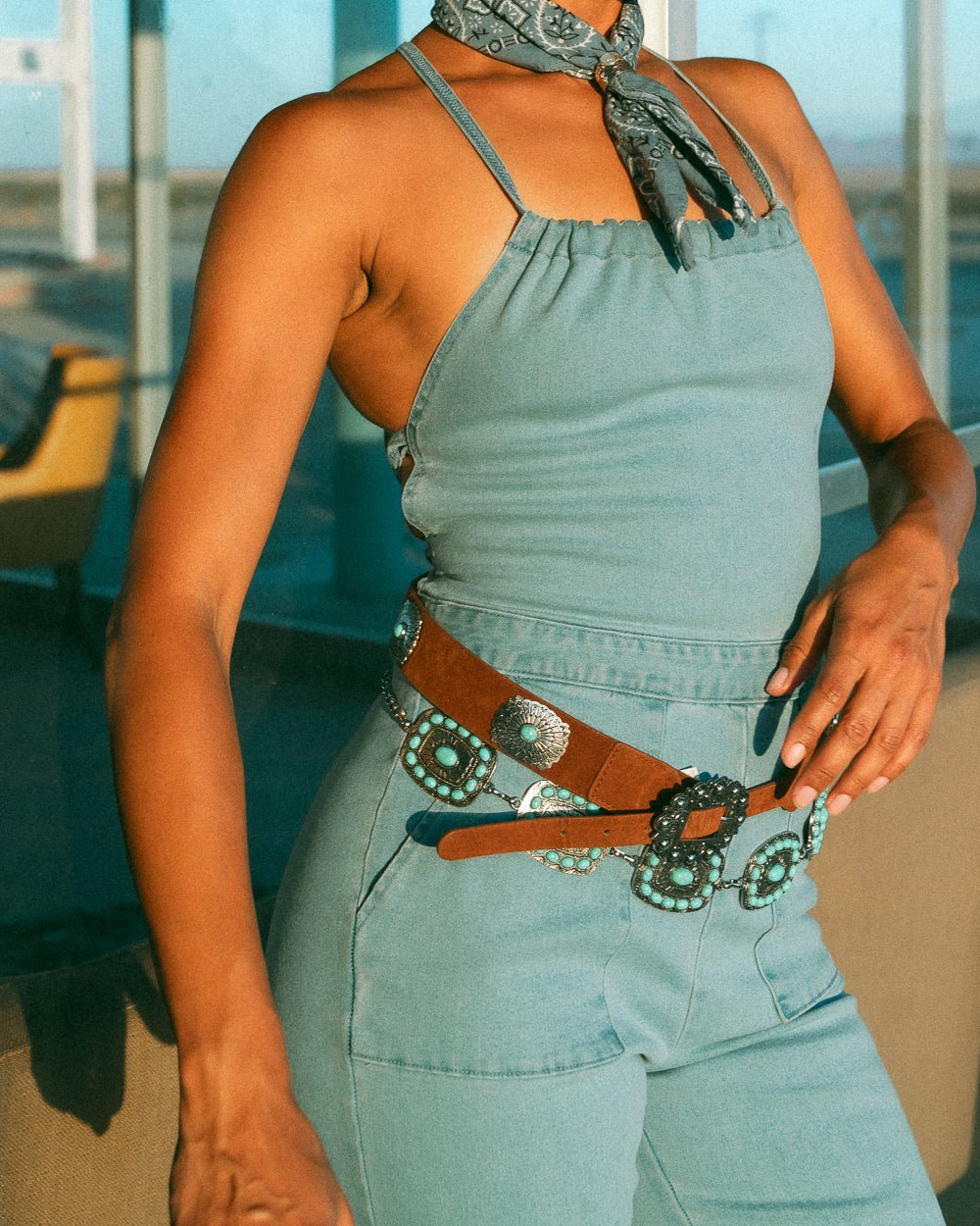 Mesa Light Wash Lace Up Backless Flared Denim Jumpsuit - Cindy Jane Boutique - Jumpsuits