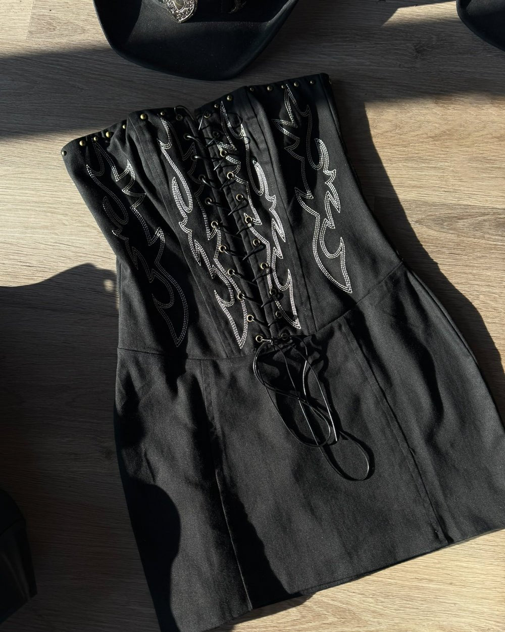 Midnight Ride Black Strapless Western Corset Mini Dress - Cindy Jane Boutique - Short Dresses