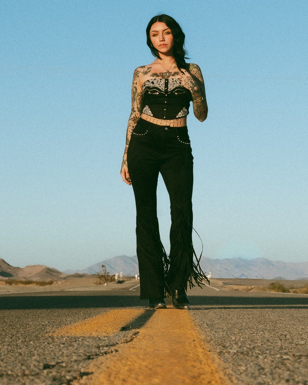 Midnight Rodeo Black Studded Faux Suede Fringe Flare Pants - Cindy Jane Boutique - Pants