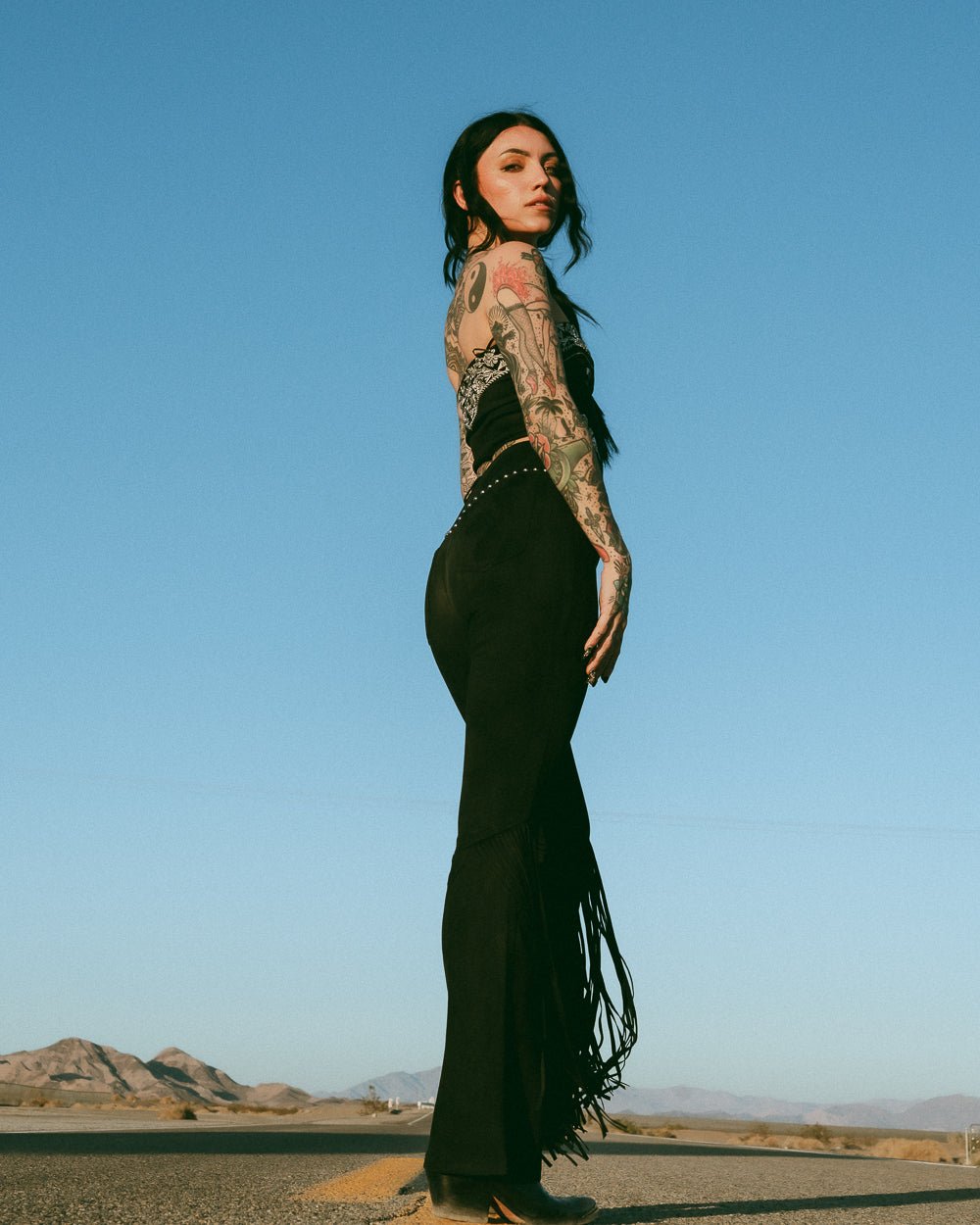 Midnight Rodeo Black Studded Faux Suede Fringe Flare Pants - Cindy Jane Boutique - Pants