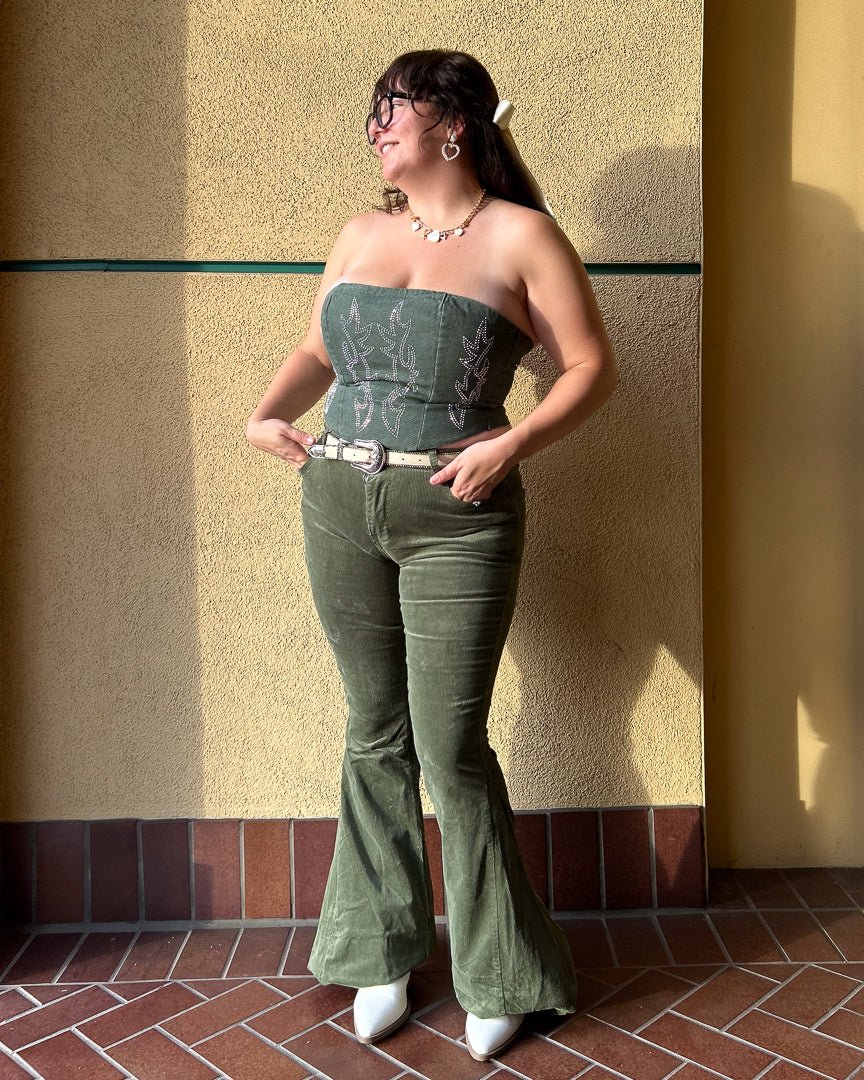 Moonstruck Olive Green Corduroy Flare Pants