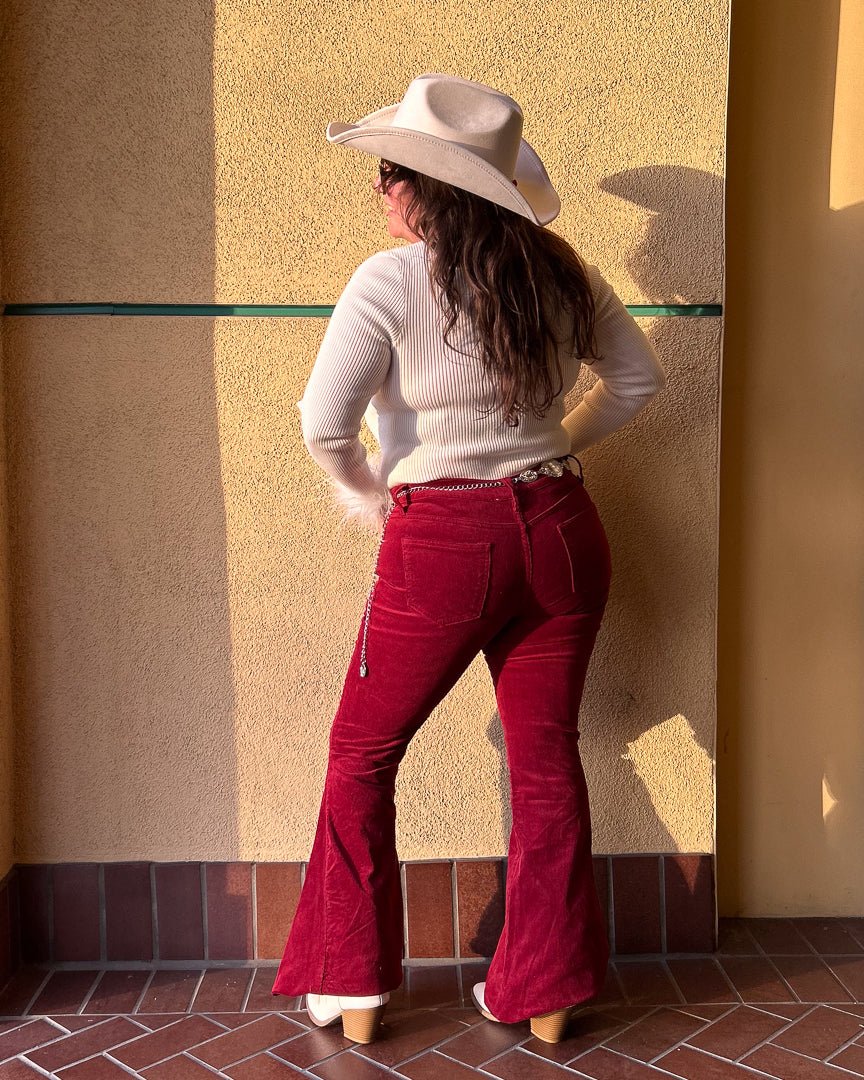 Moonstruck Wine Red Corduroy Flare Pants - Cindy Jane Boutique - Pants