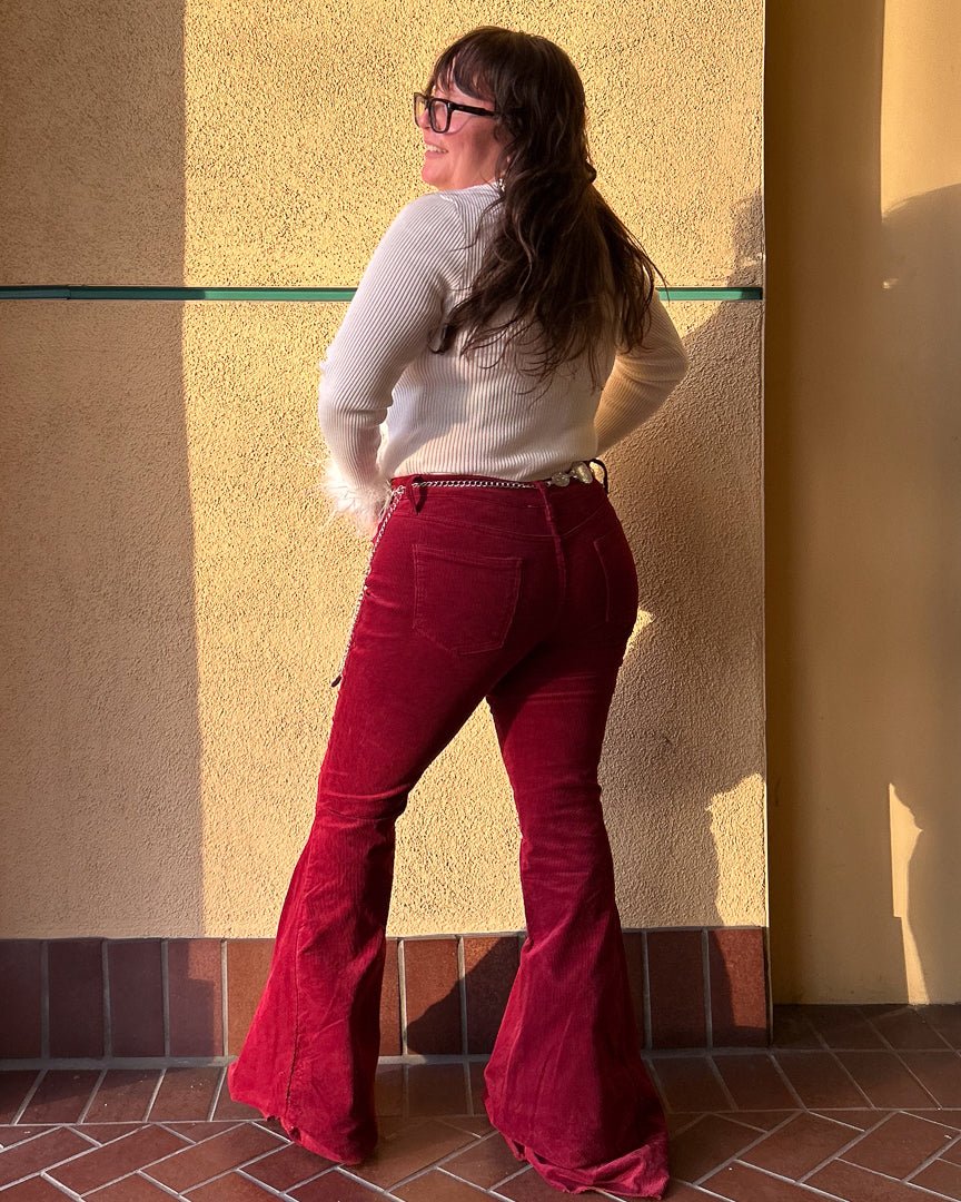 Moonstruck Wine Red Corduroy Flare Pants - Cindy Jane Boutique - Pants