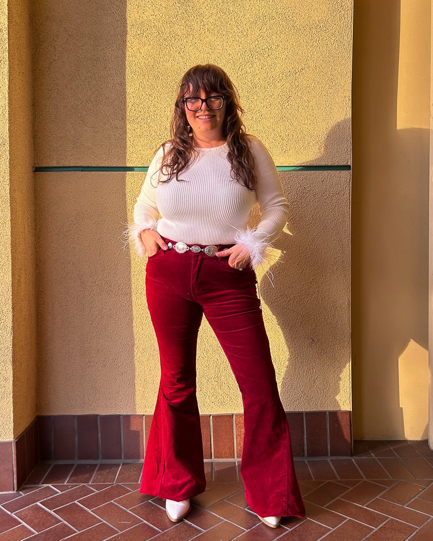 Moonstruck Wine Red Corduroy Flare Pants - Cindy Jane Boutique - Pants